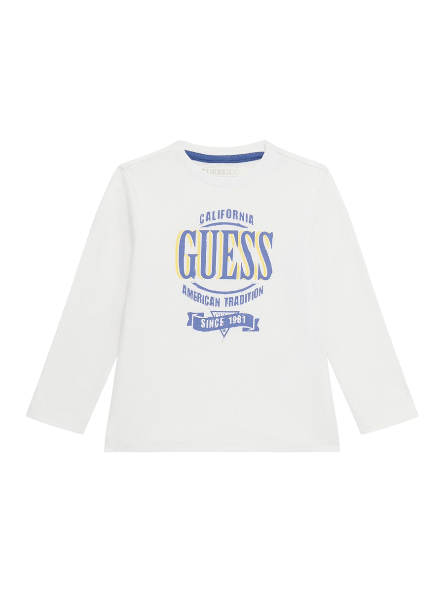 T-shirt bianca manica lunga e stampa Guess California