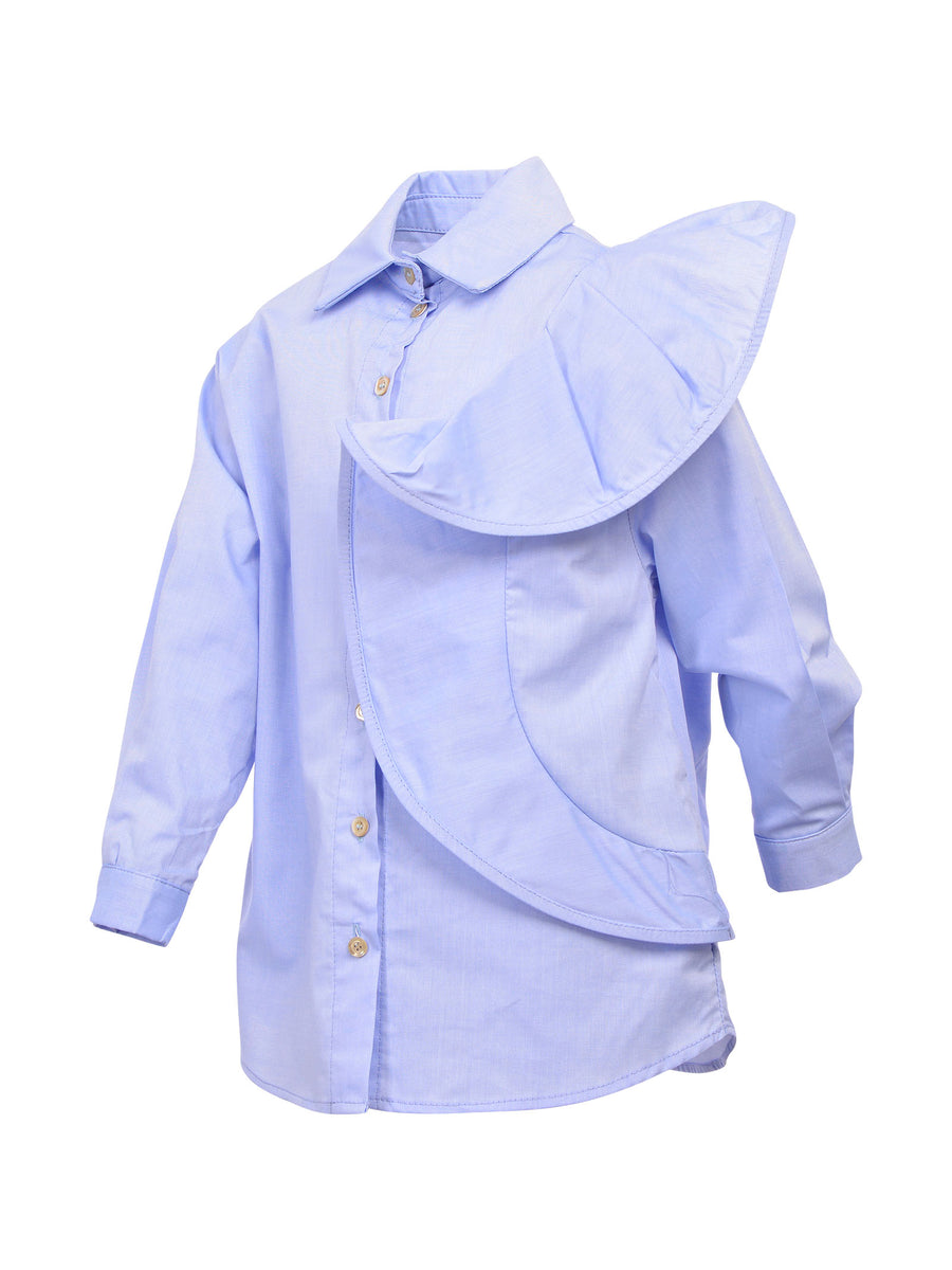 Camicia azzurra con maxi ruches