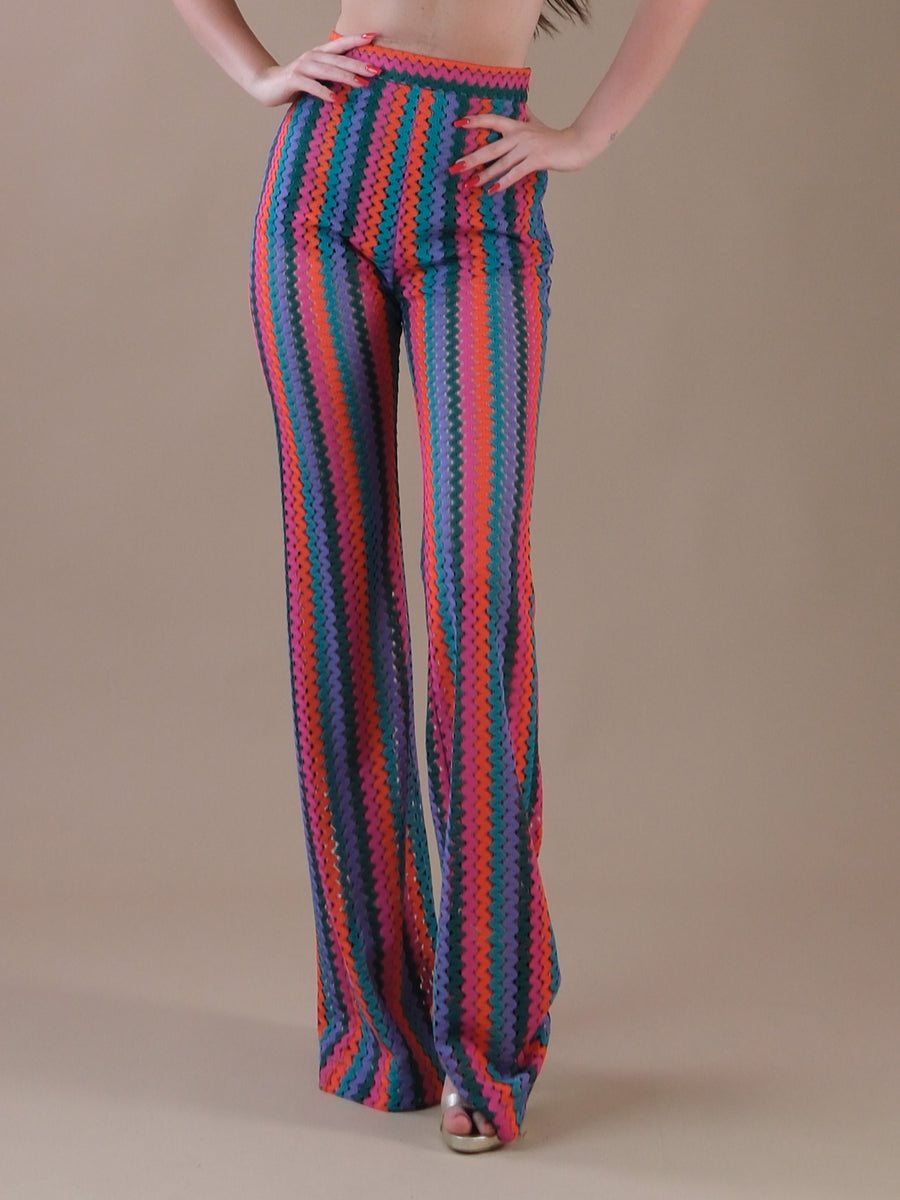 Pantaloni traforati a fantasia multicolor