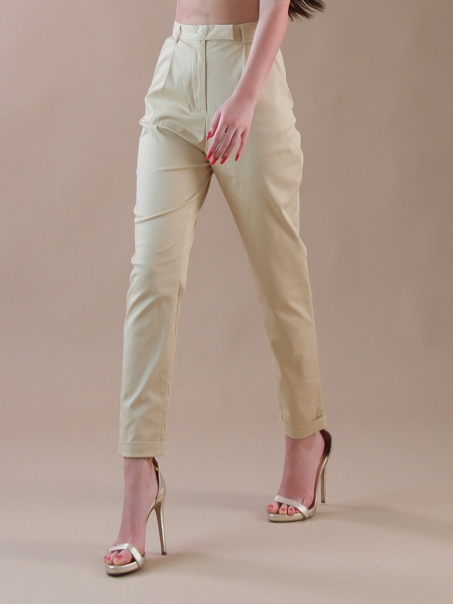 Pantaloni beige in cotone a gamba dritta