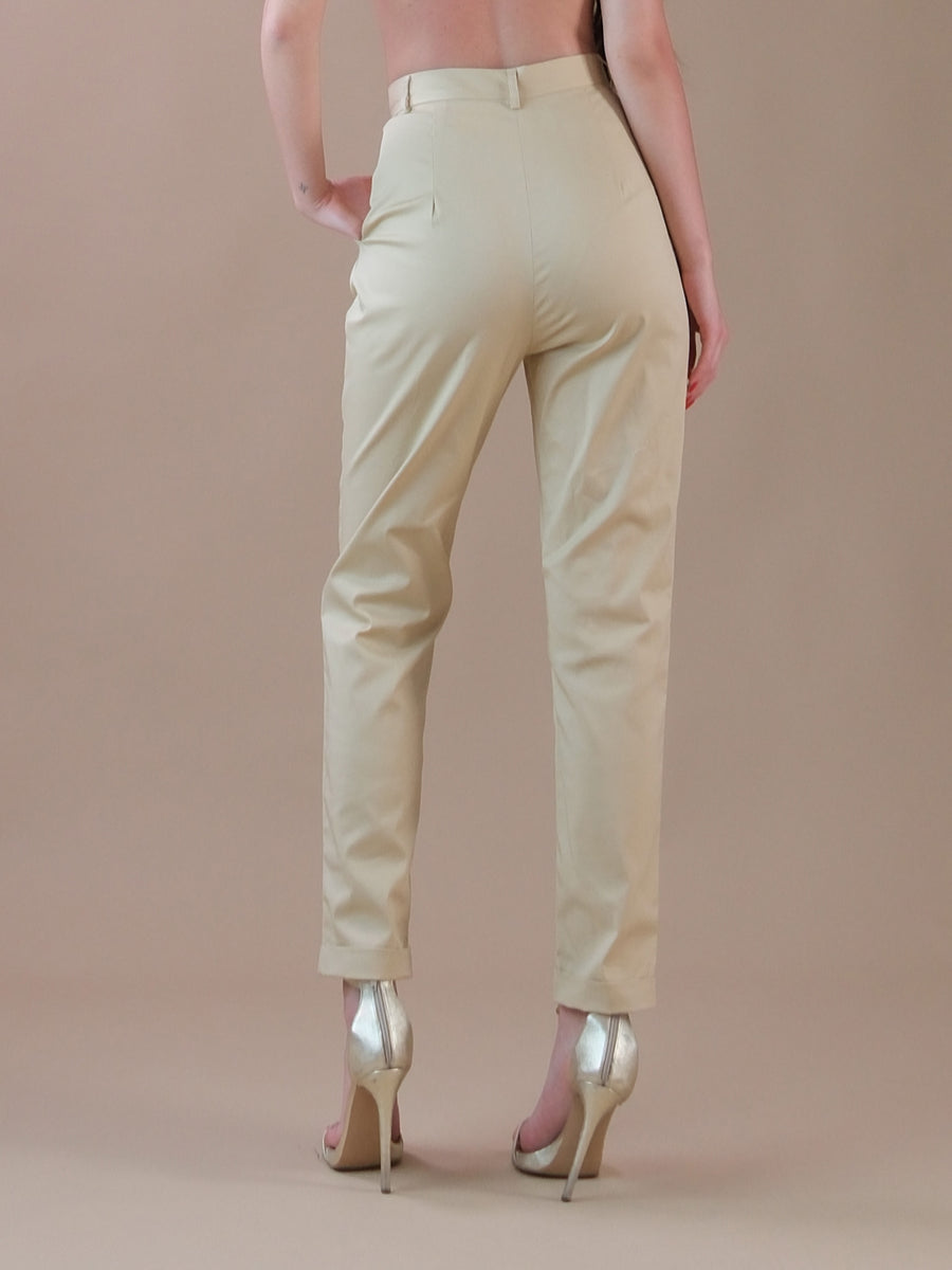 Pantaloni beige in cotone a gamba dritta