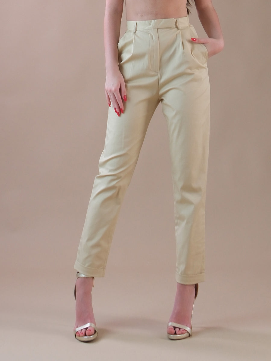 Pantaloni beige in cotone a gamba dritta