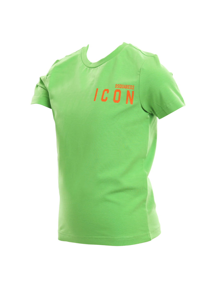 T-shirt verde con logo Icon arancione