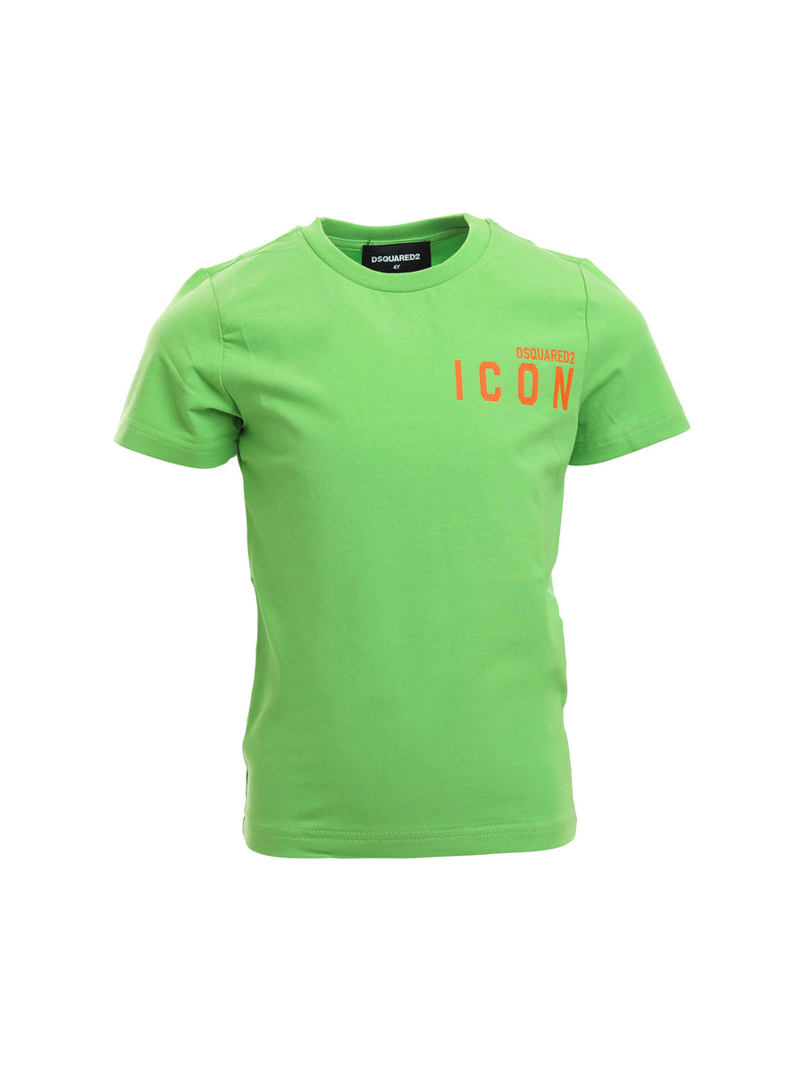 T-shirt verde con logo Icon arancione