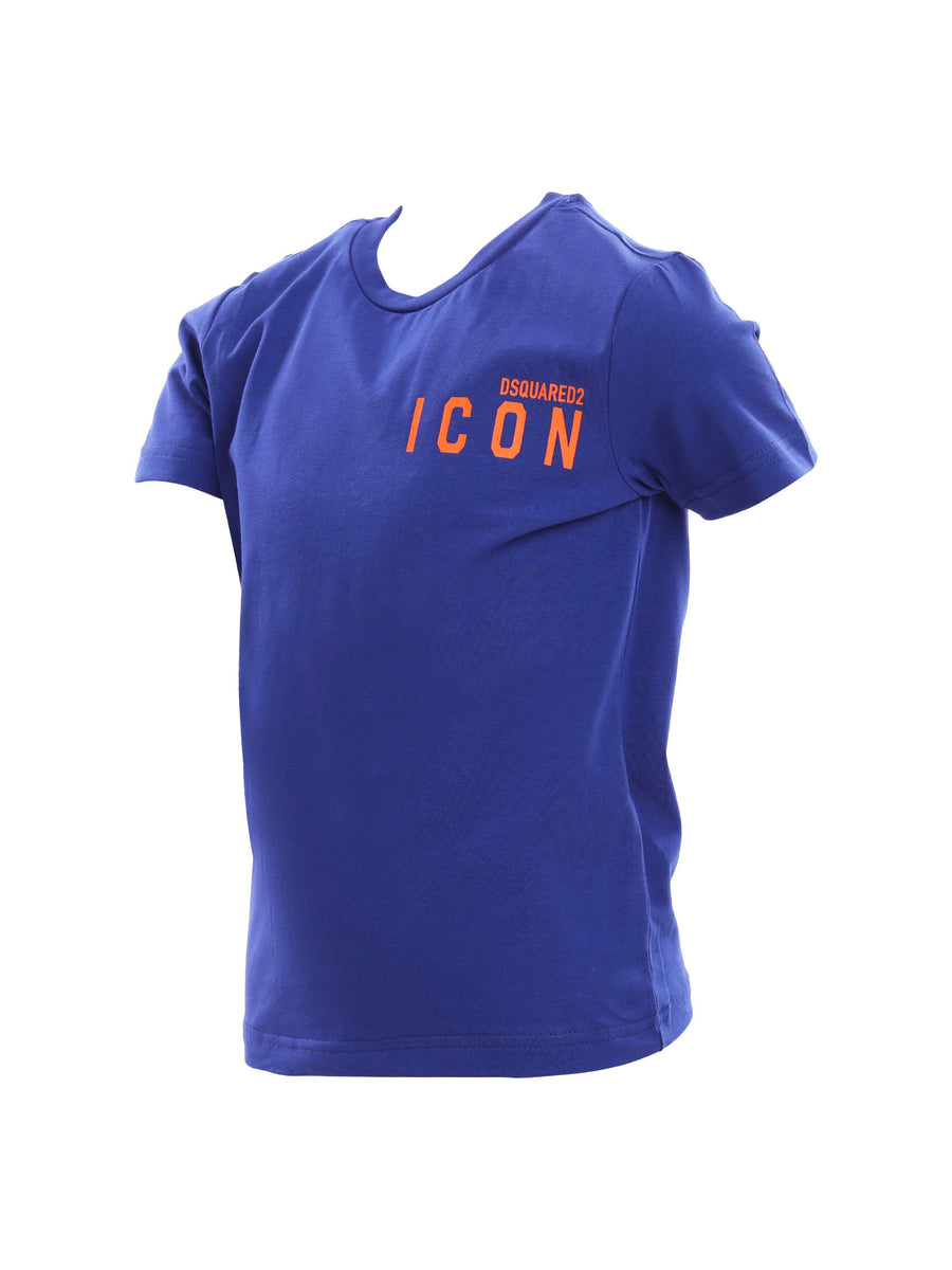 T-shirt blu con logo Icon arancione