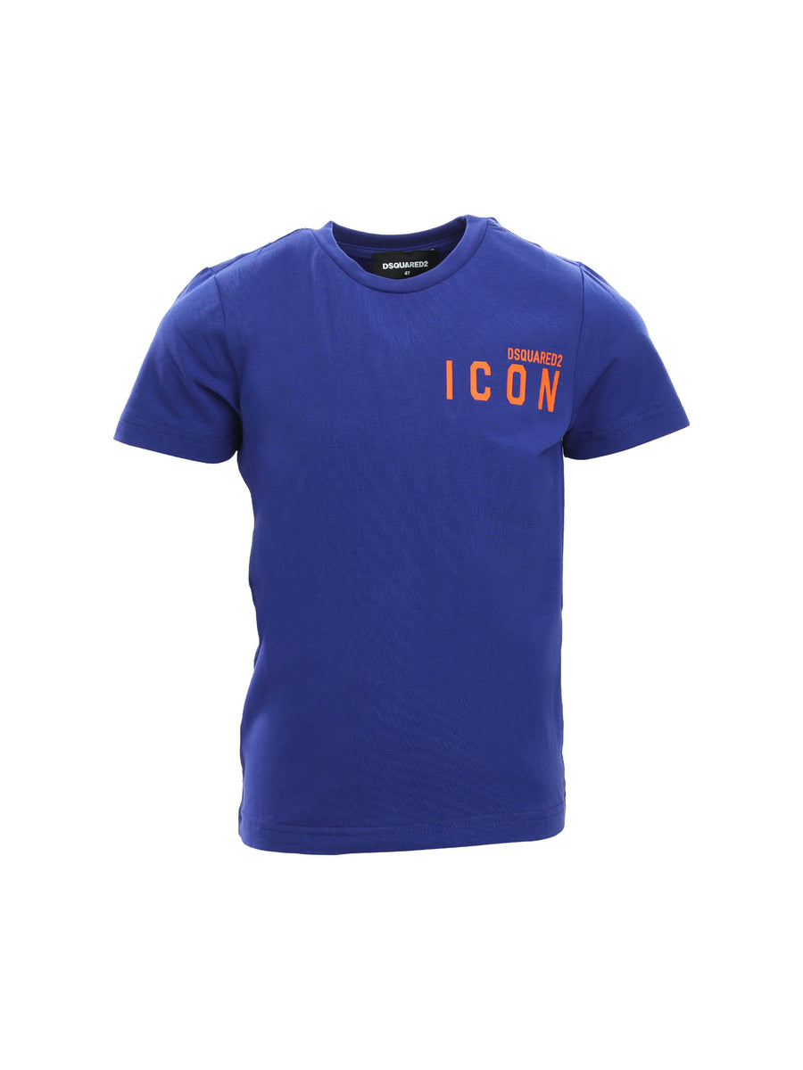 T-shirt blu con logo Icon arancione