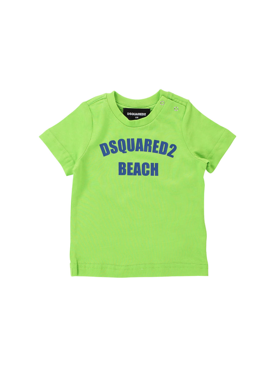 T-shirt verde con stampa logo blu