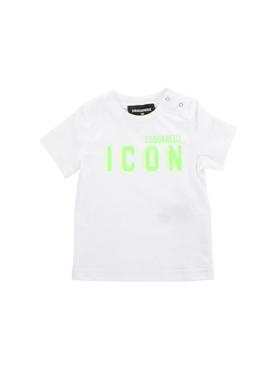 T-shirt bianca con scritta Icon verde acido sfumata