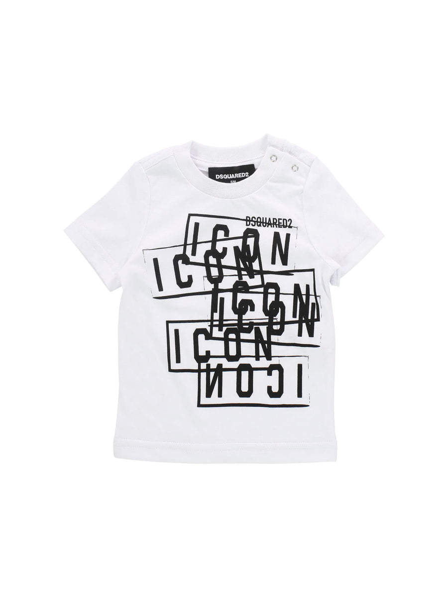 T-shirt bianca con stampa Icon nera