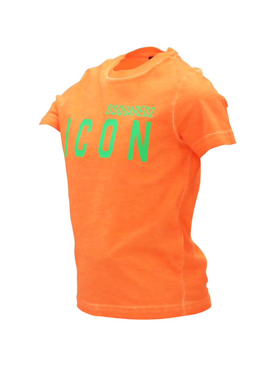 T-shirt arancio fluo con applicazione logo Icon verde