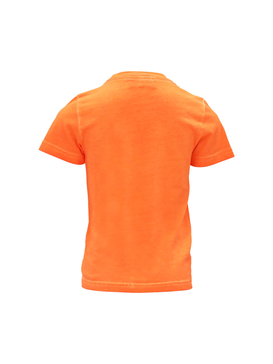 T-shirt arancio fluo con applicazione logo Icon verde