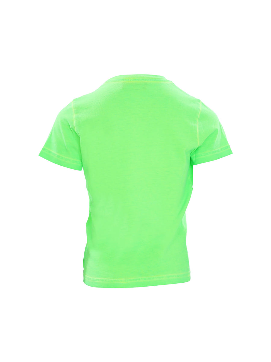 T-shirt verde fluo con applicazione logo Icon fucsia