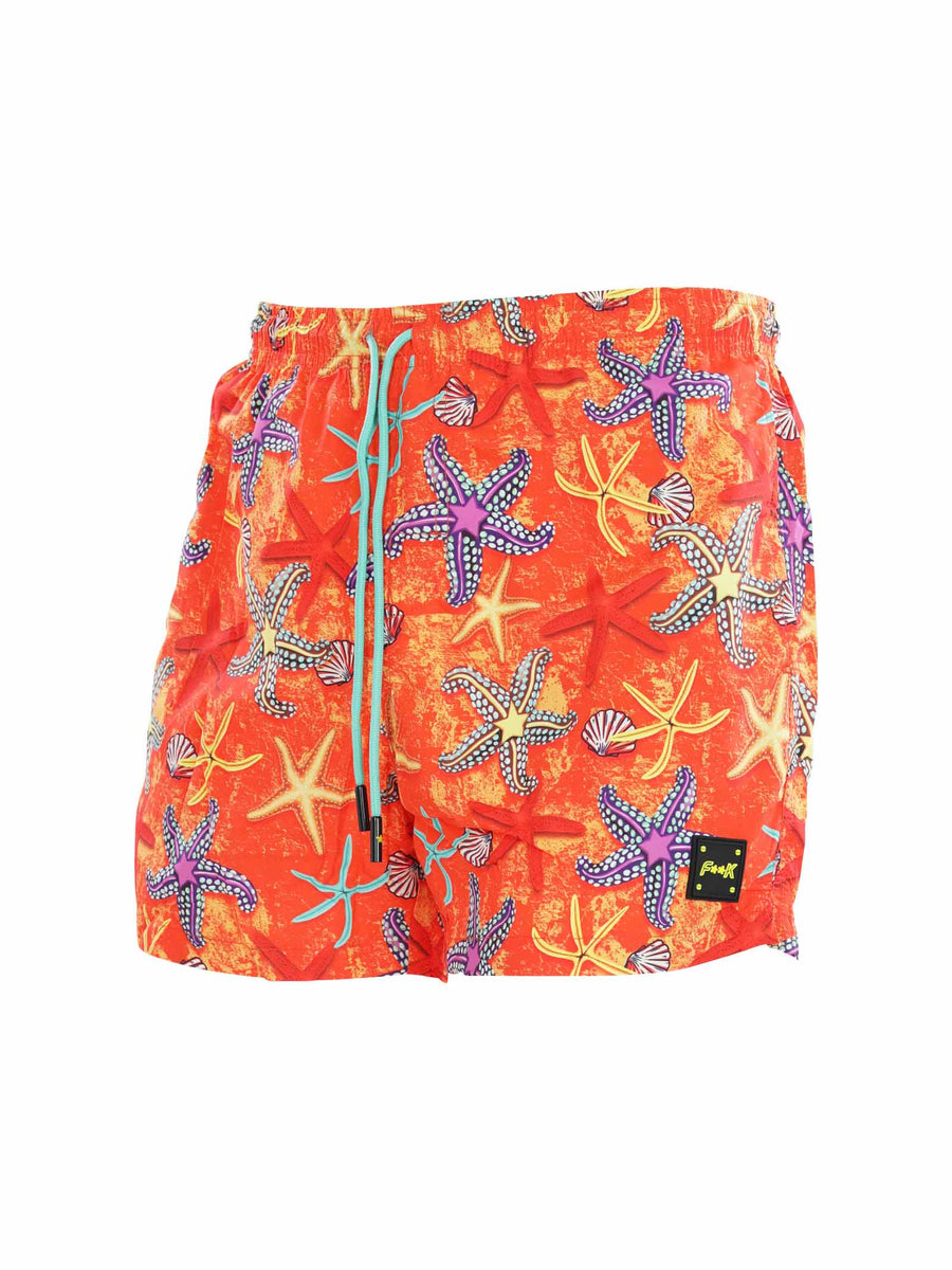 Costume shorts arancione fantasia stelle marine