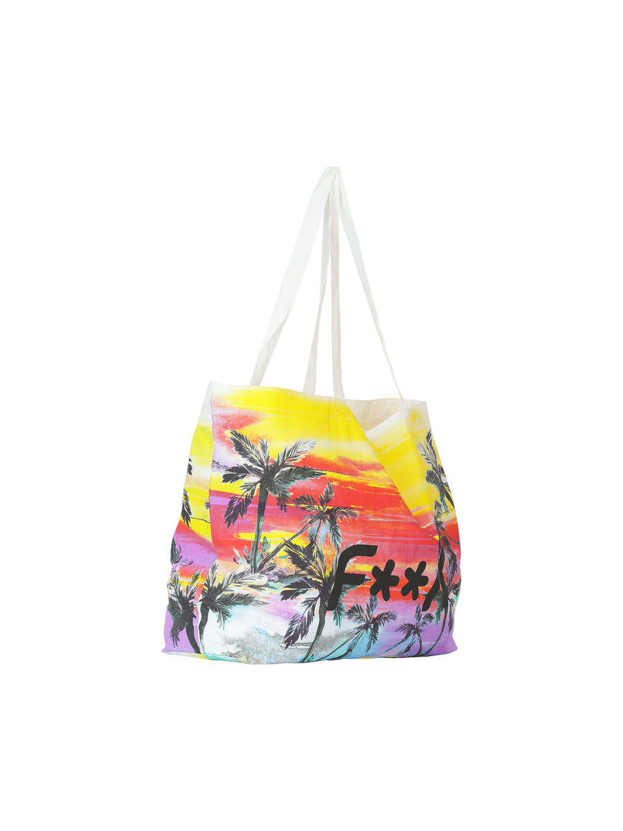 Borsa mare in tela fantasia tropicale multicolor