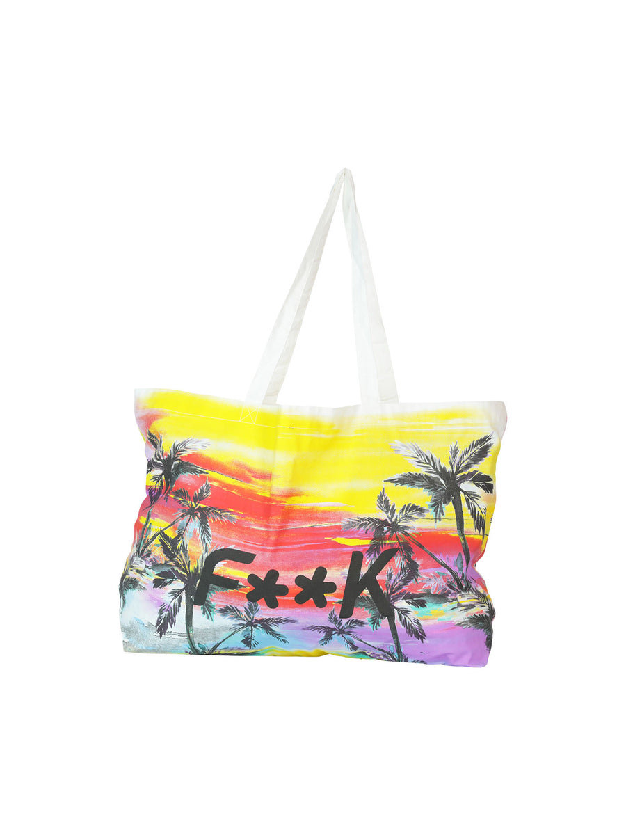 Borsa mare in tela fantasia tropicale multicolor