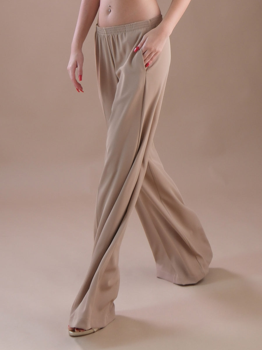 Pantaloni beige a palazzo con vita elasticizzata