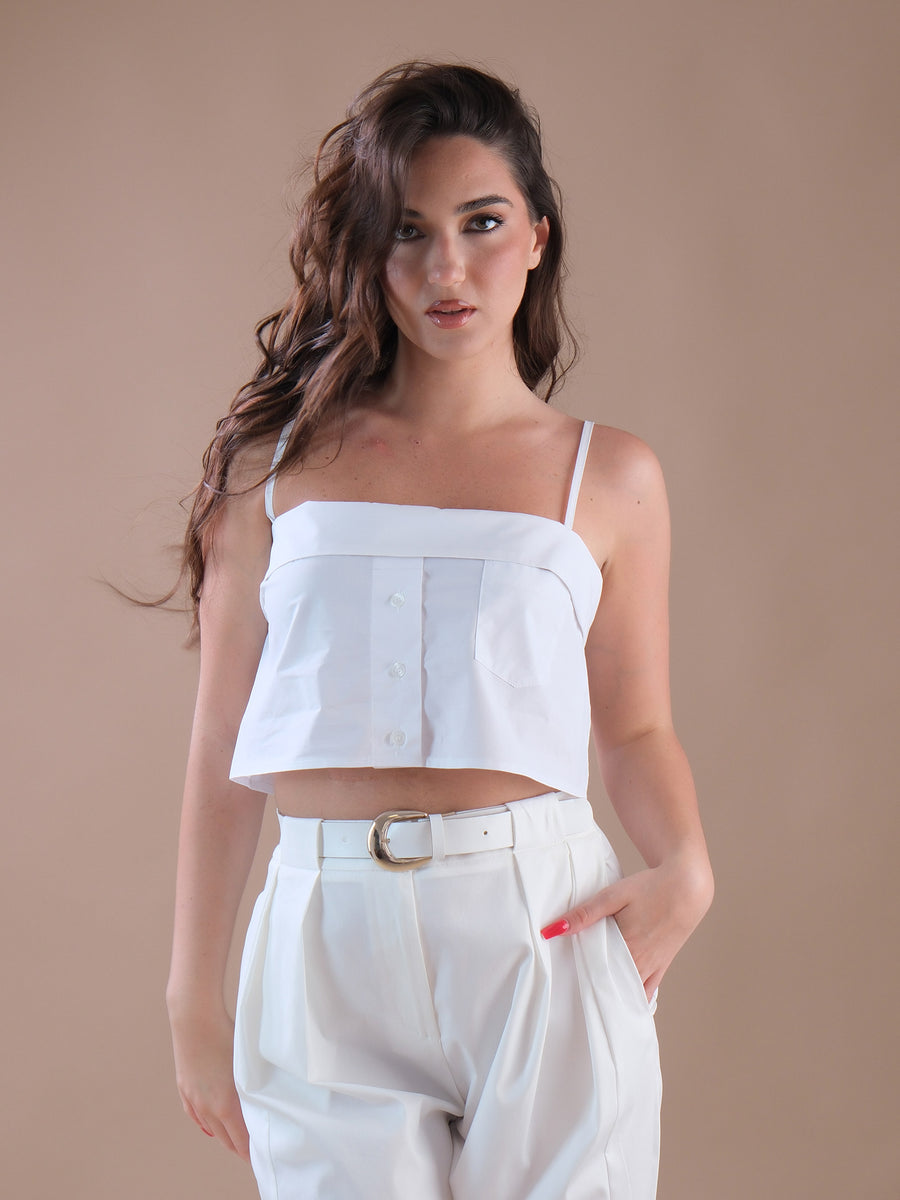 Crop top bianco mood camicia con bratella