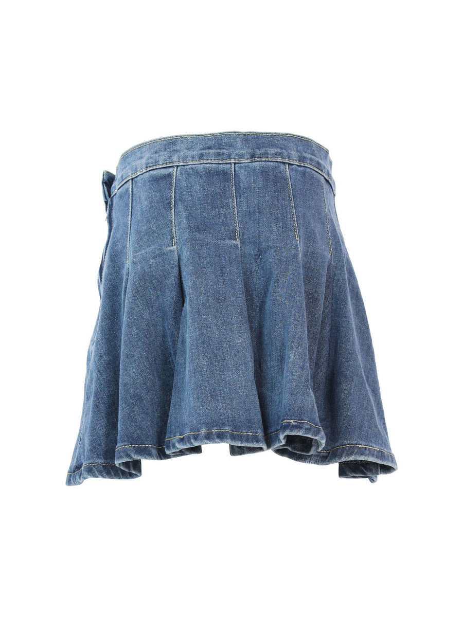 Gonna a pieghe in denim scuro