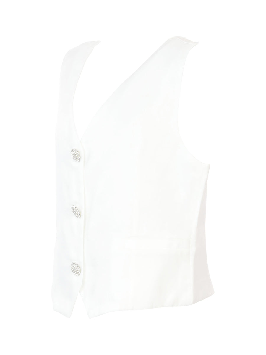 Gilet bianco panna con bottoni gioiello