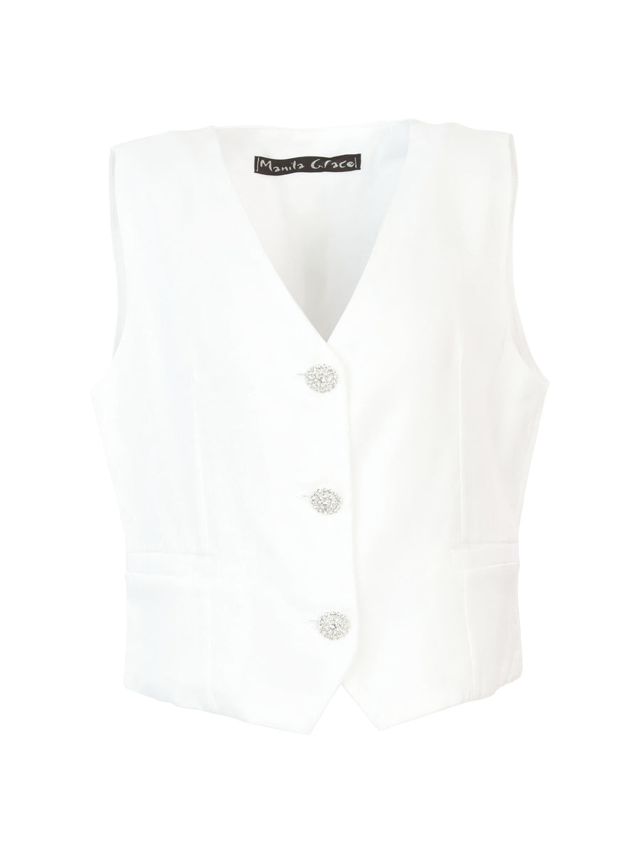 Gilet bianco panna con bottoni gioiello