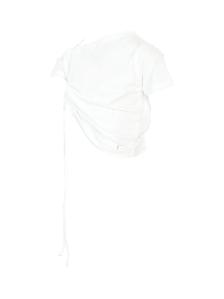 T-shirt bianca con arricciatura laterale