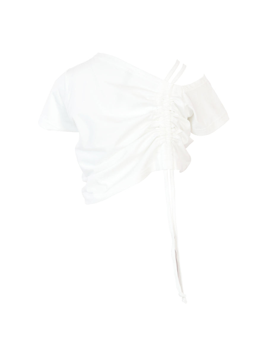 T-shirt bianca con arricciatura laterale