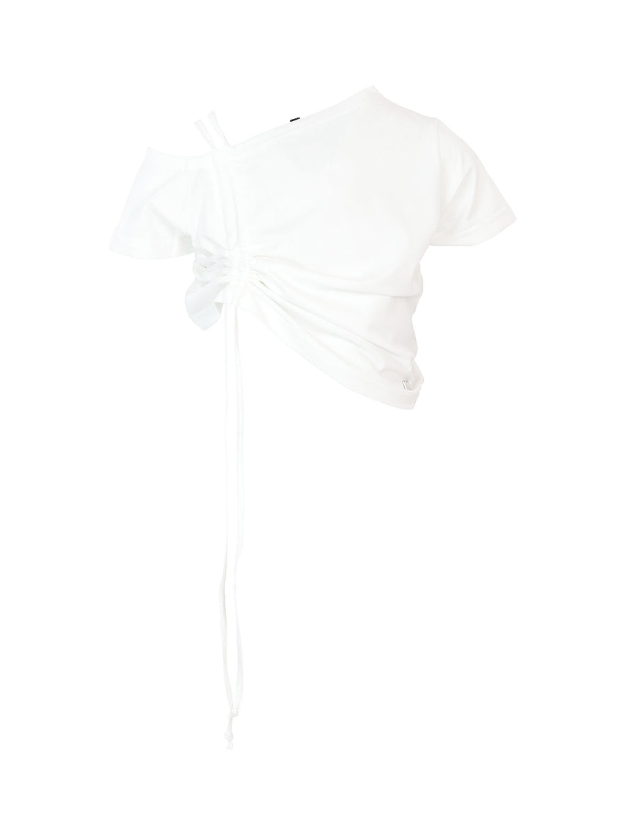 T-shirt bianca con arricciatura laterale