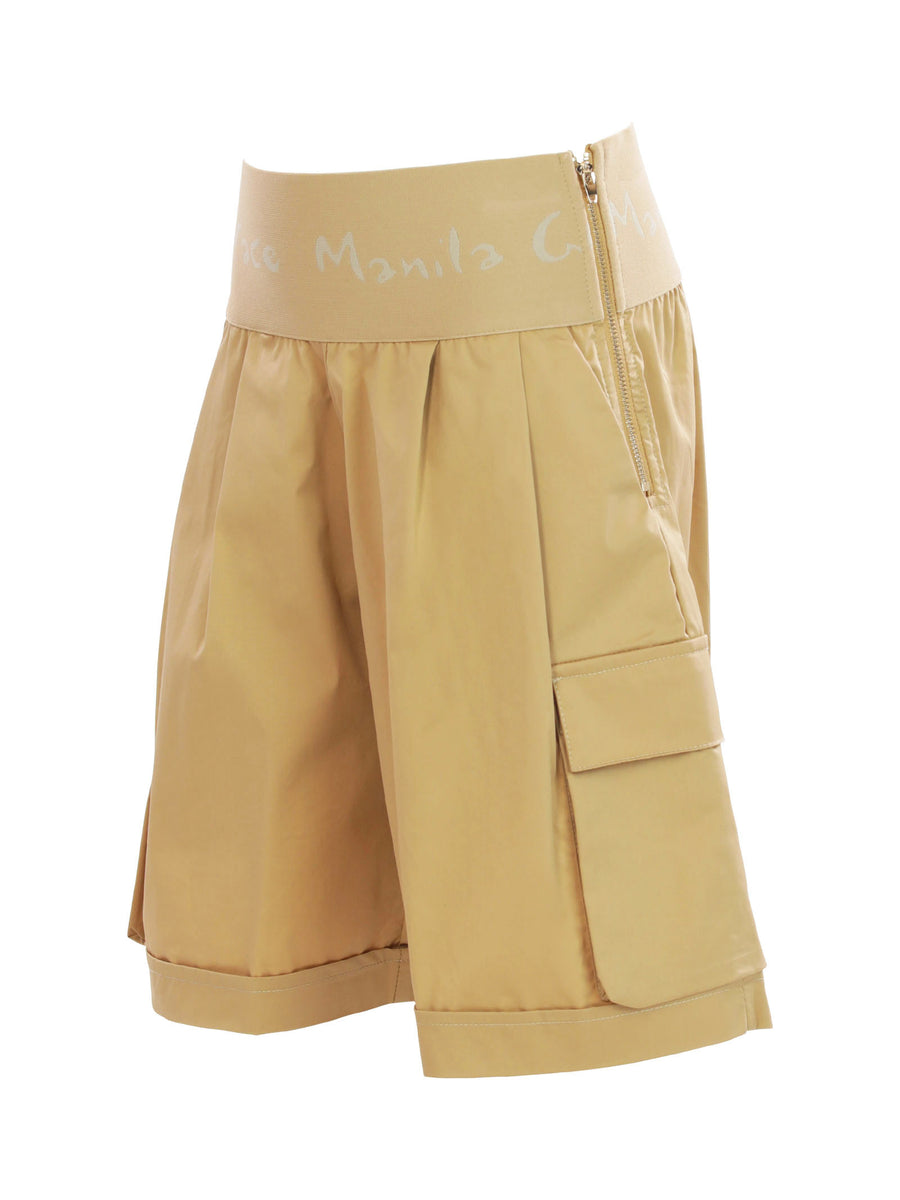 Shorts cargo cammello con fascia logata in vita