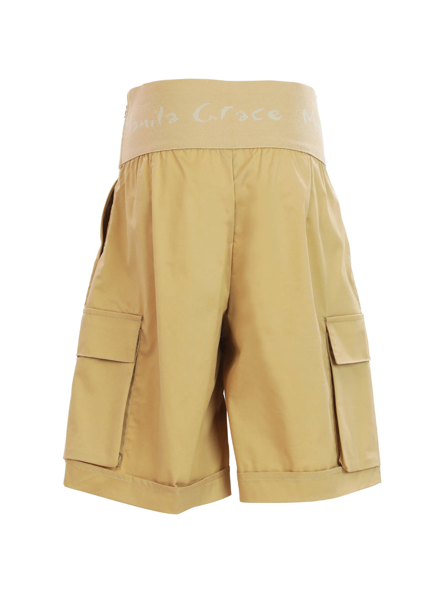 Shorts cargo cammello con fascia logata in vita