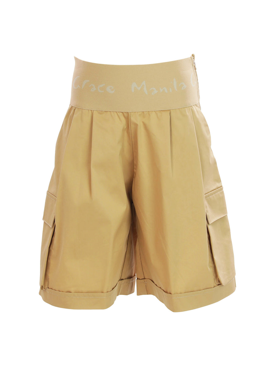 Shorts cargo cammello con fascia logata in vita