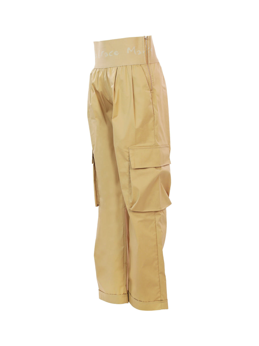 Pantaloni cargo cammello con fascia elasticizzata