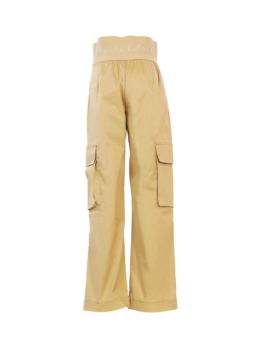 Pantaloni cargo cammello con fascia elasticizzata