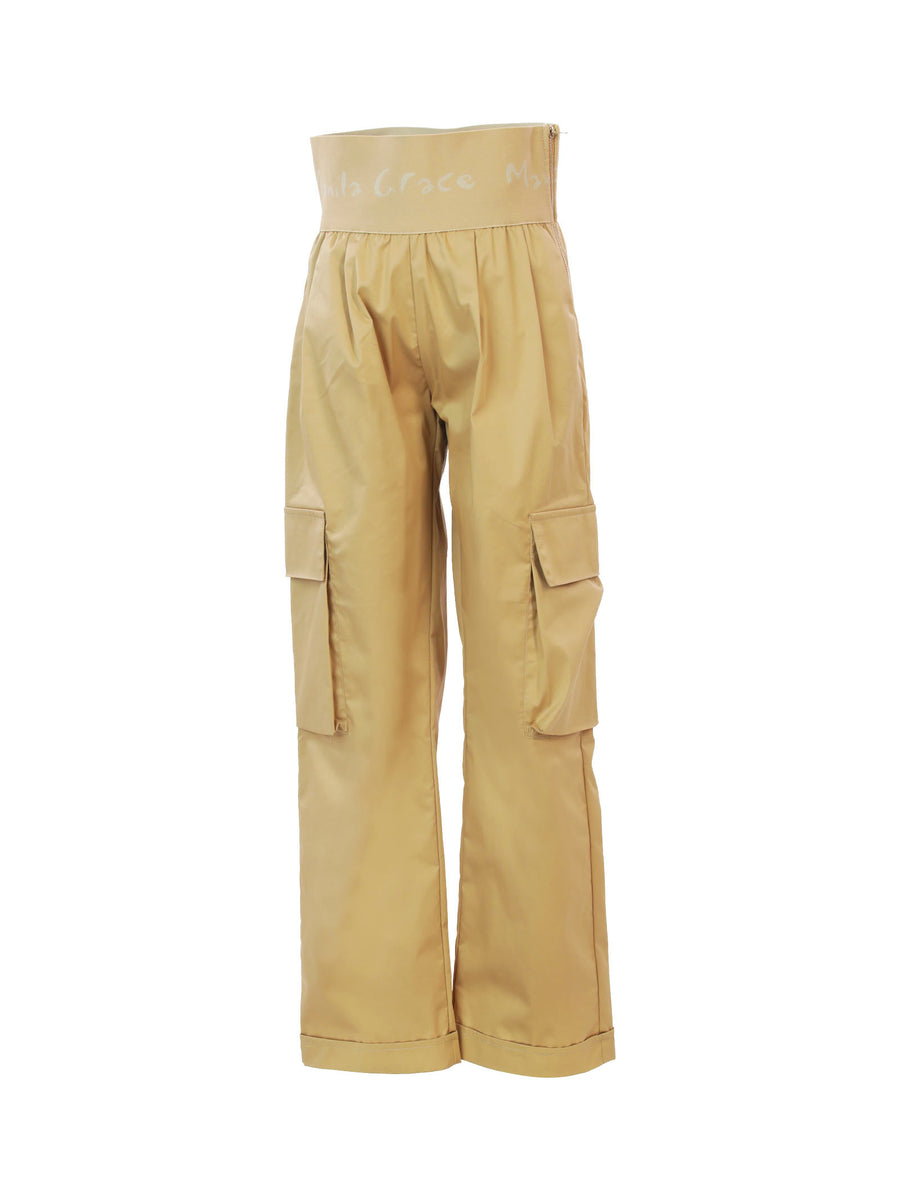 Pantaloni cargo cammello con fascia elasticizzata