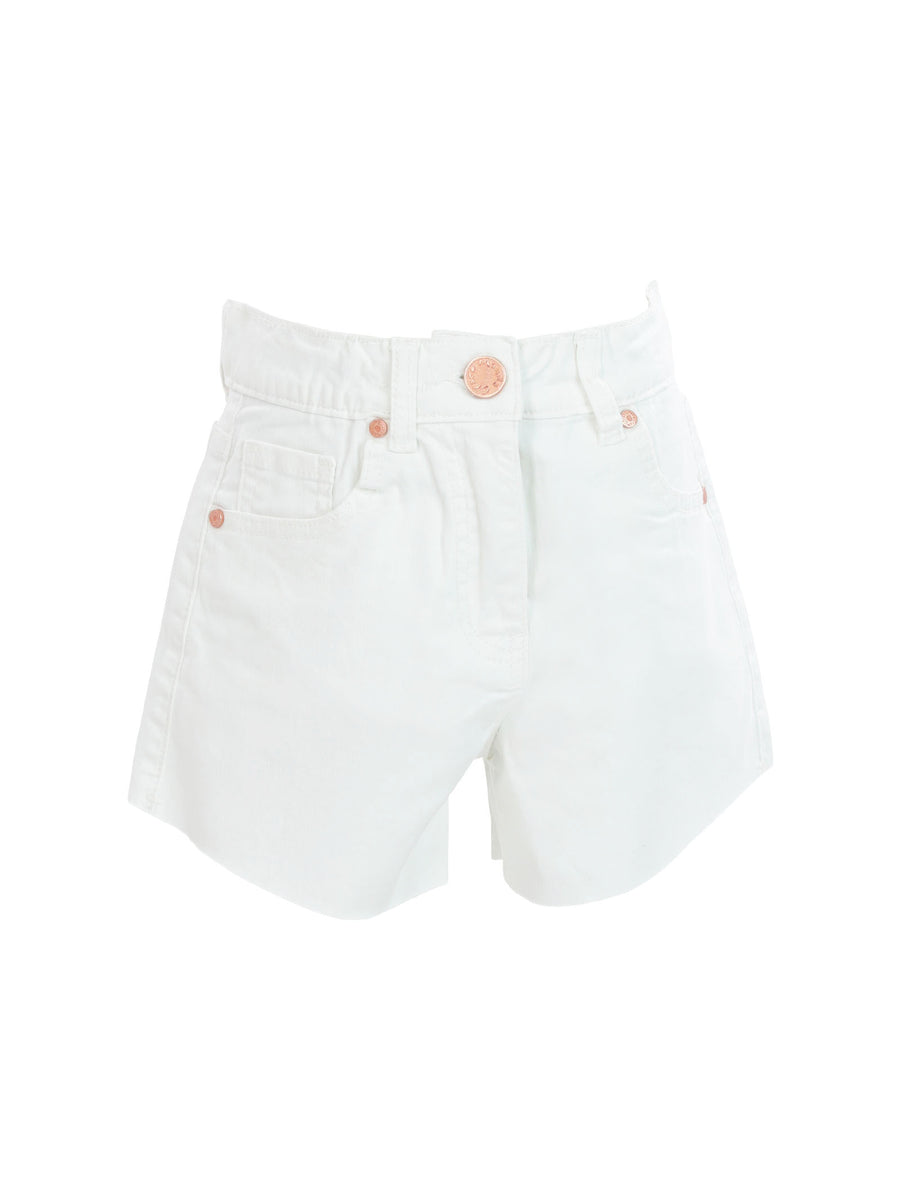 Shorts in cotone bianchi con taglio vivo