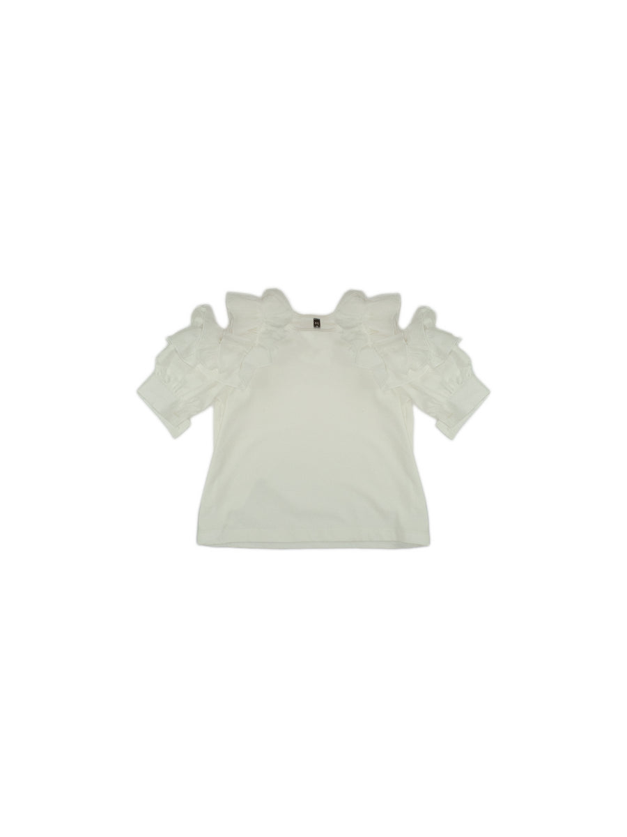 T-shirt bianco latte mezza manica volant