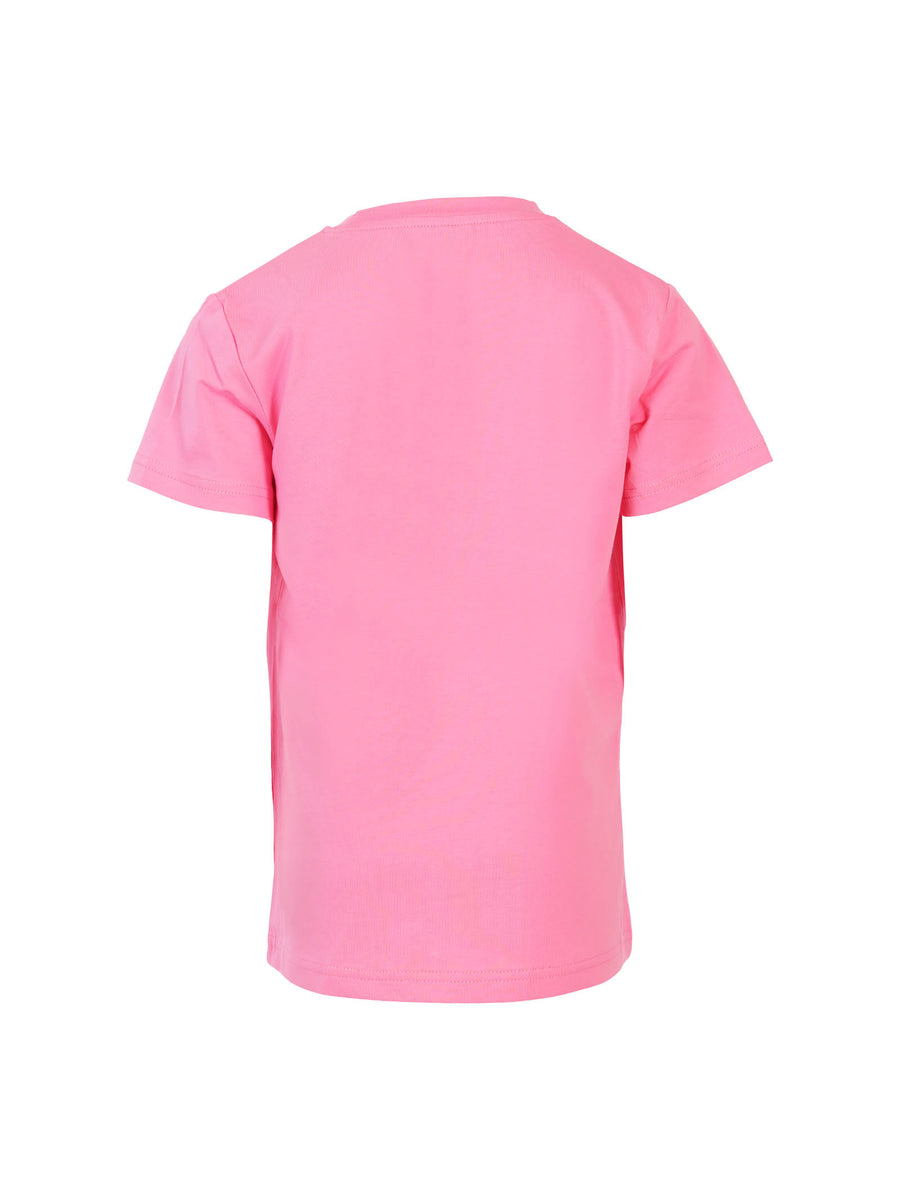 T-shirt fucsia con logo e brillantini neri