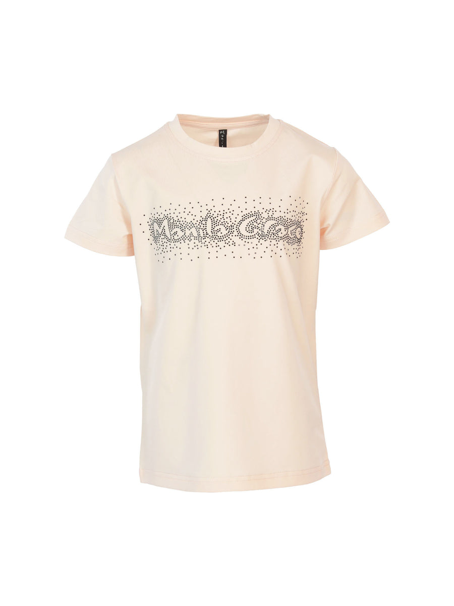 T-shirt rosa con logo e brillantini neri