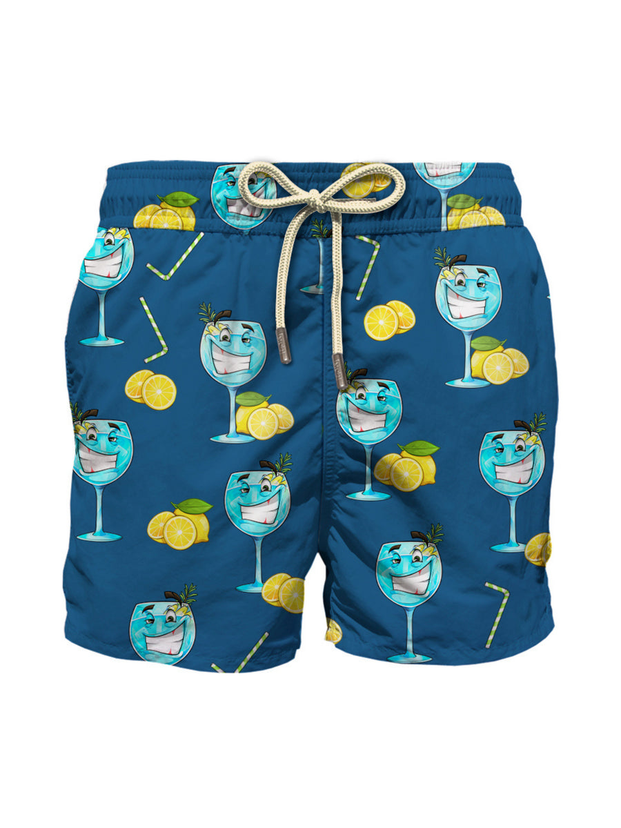 Costume shorts blu con fantasia Gin e Lemon