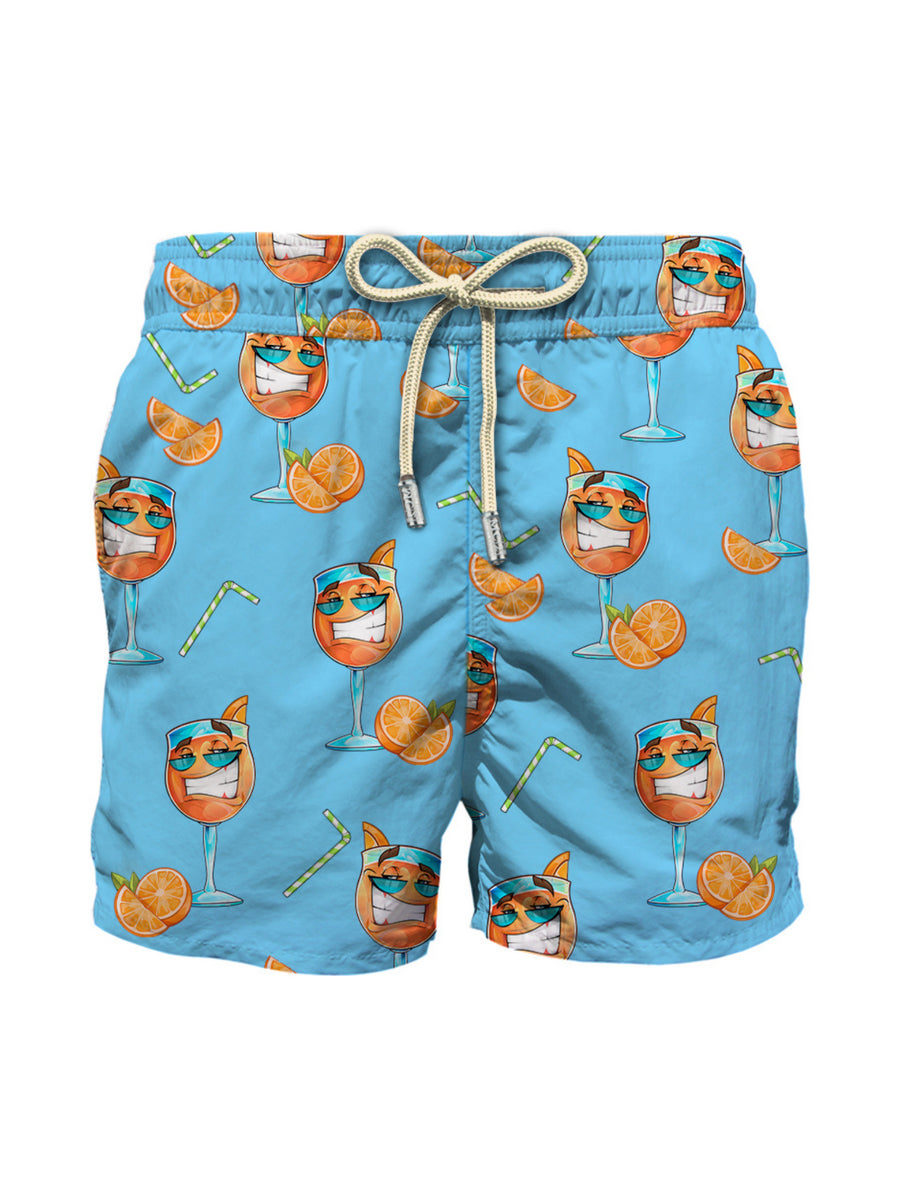 Costume shorts azzurro con fantasia Spritz e Orange