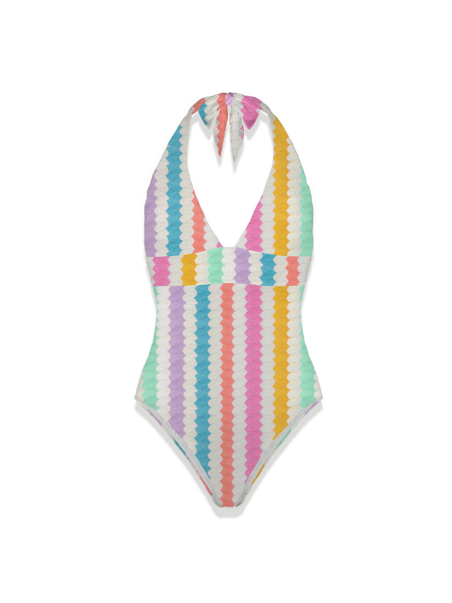 Monokini a strisce zigzag multicolor