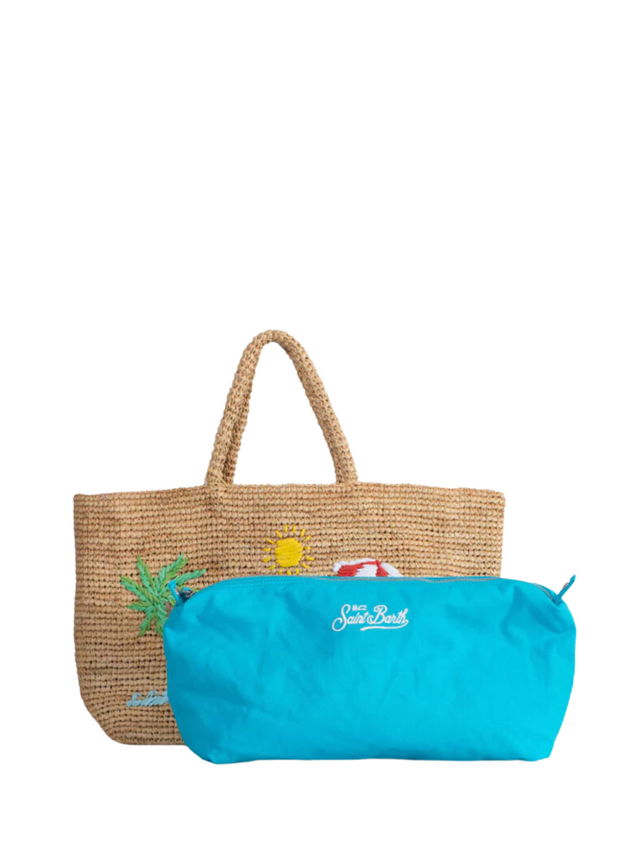 Borsa mare in rafia e scritta Beach Therapy ricamata