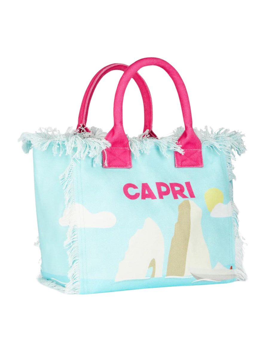 Borsa mare Vanity azzurra stampa Capri e Faraglioni