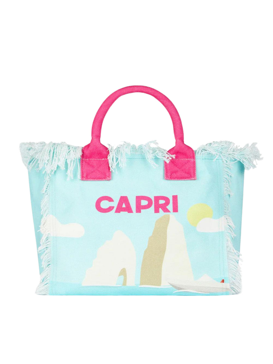 Borsa mare Vanity azzurra stampa Capri e Faraglioni