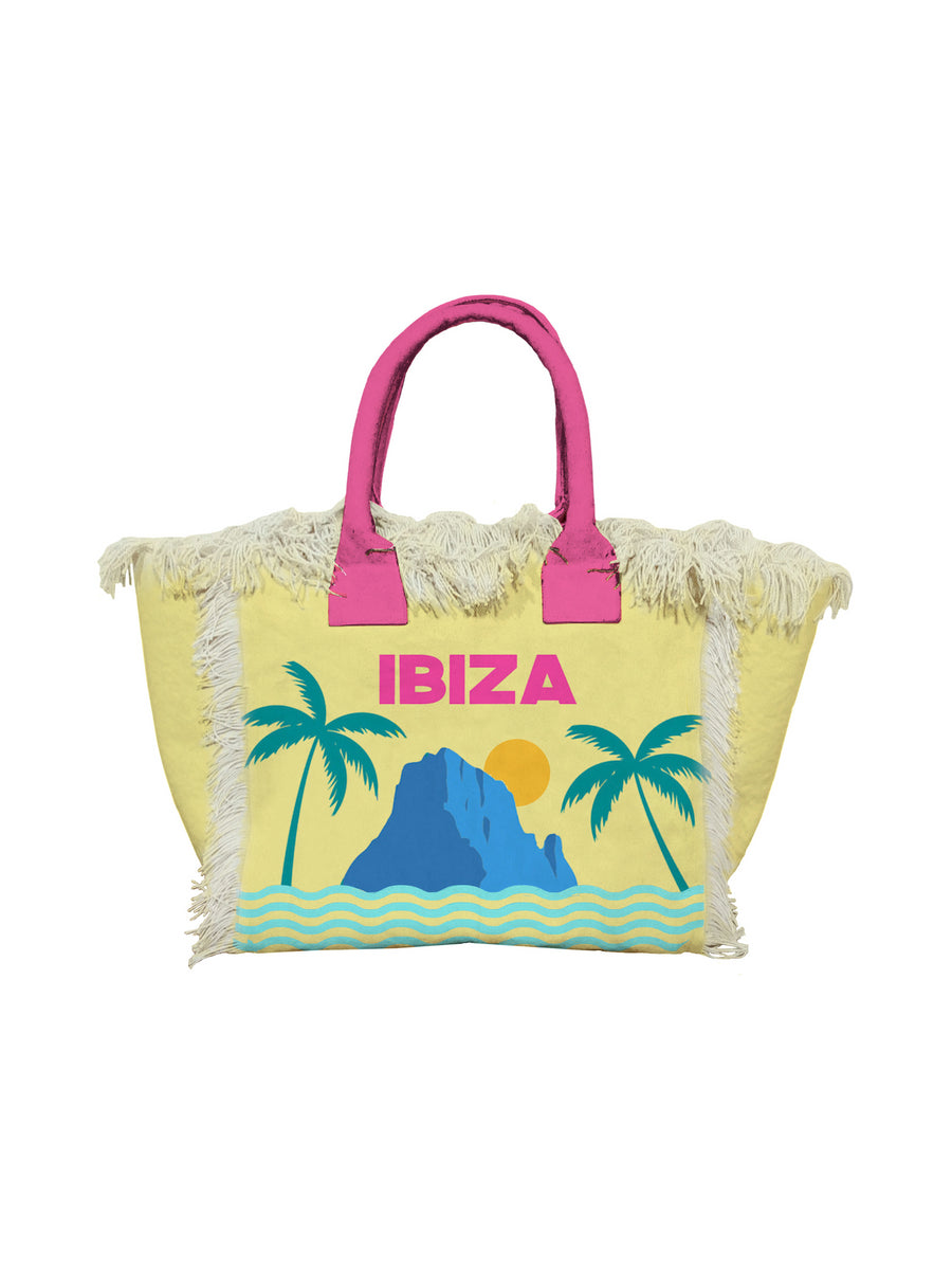 Borsa mare Vanity gialla stampa Ibiza con palme