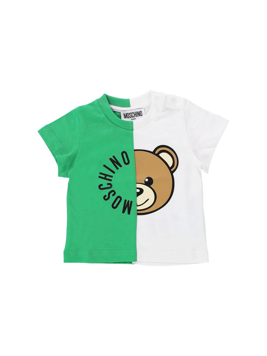 T-shirt a doppia fantasia verde e bianca