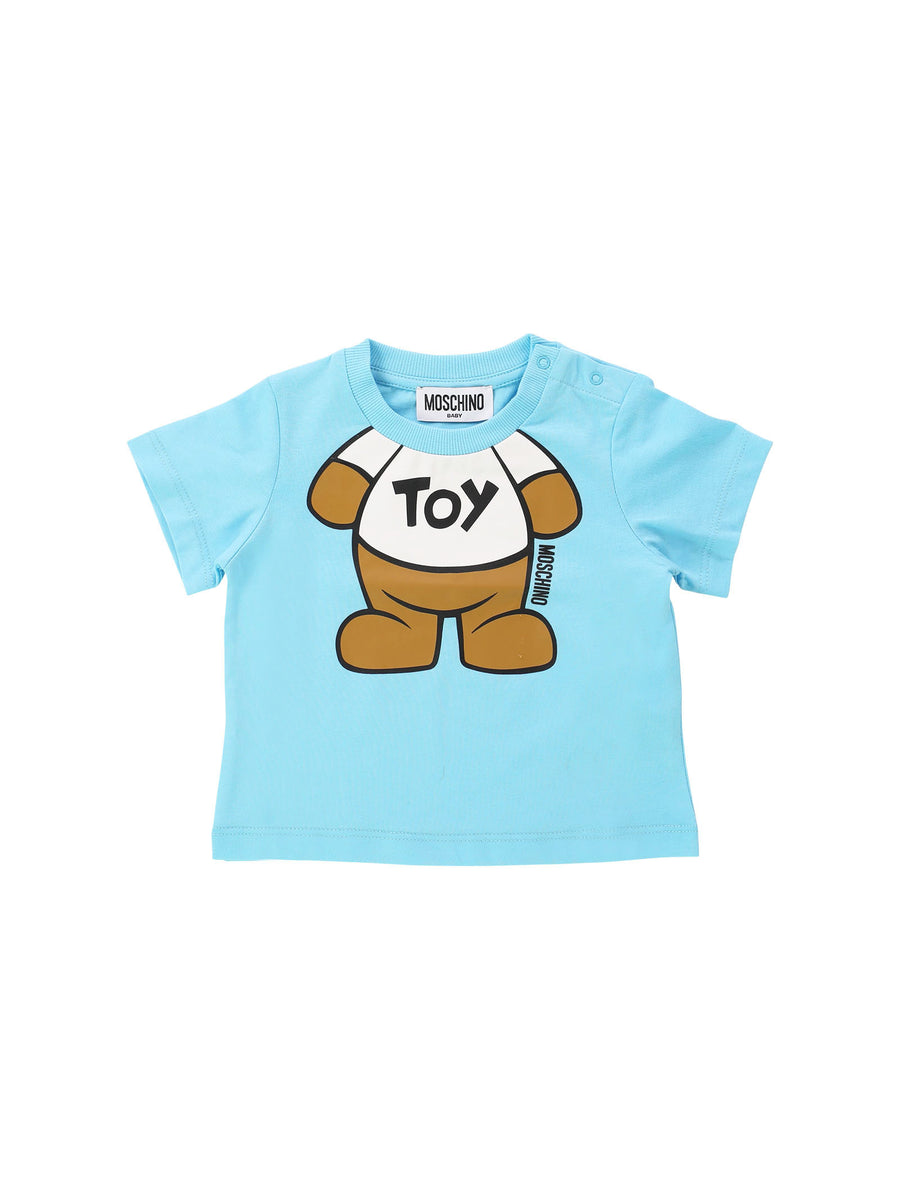 T-shirt azzurra con maxi Teddy Toy senza testa