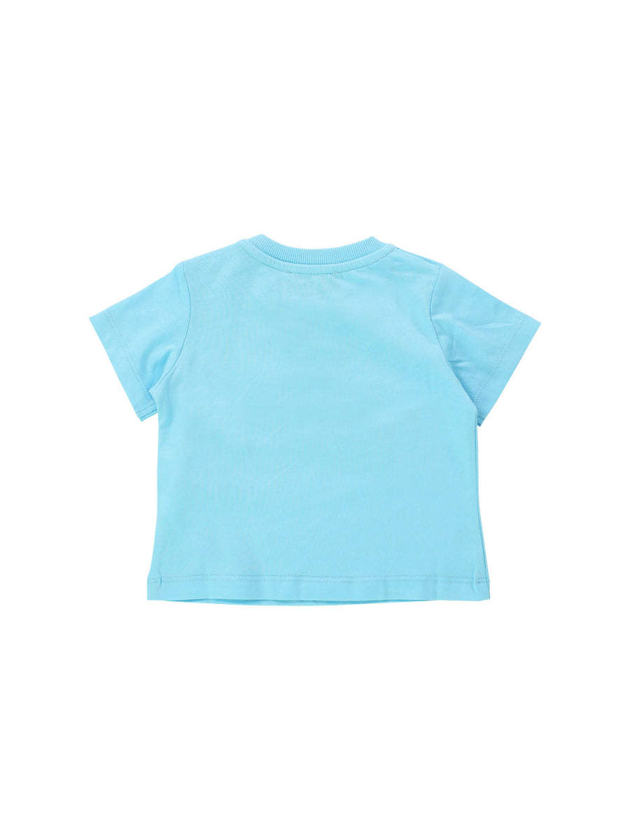 T-shirt azzurra con maxi Teddy Toy senza testa