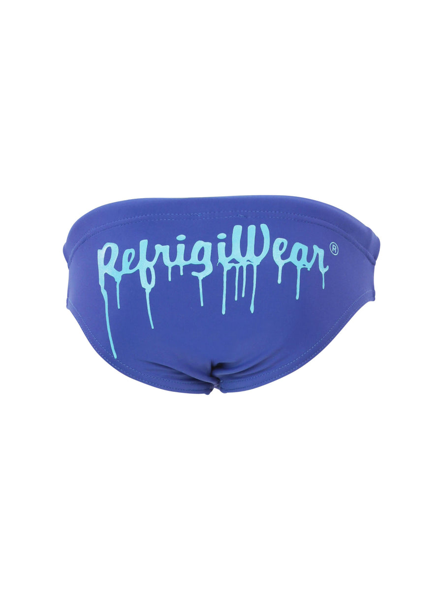 Costume slip blu logo azzurro effetto colato sul retro