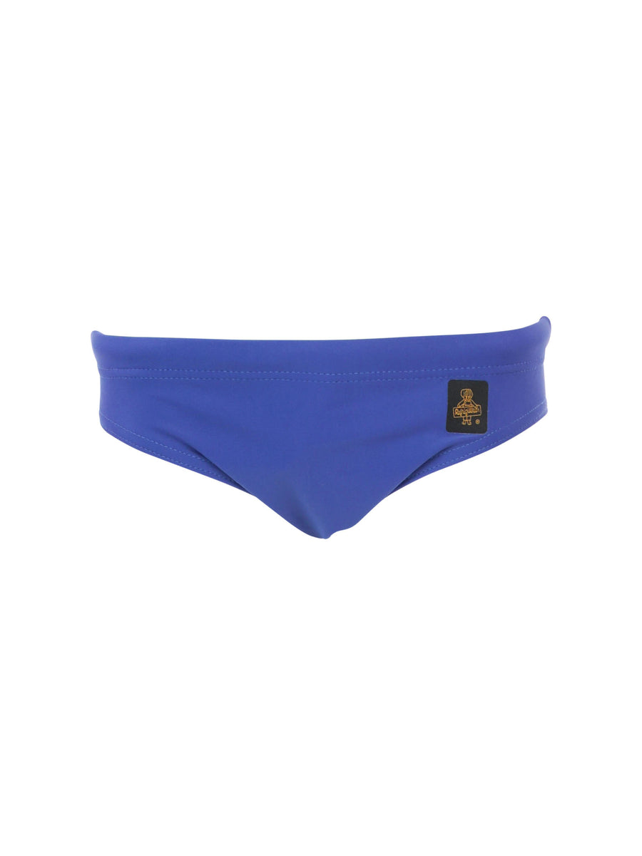 Costume slip blu logo azzurro effetto colato sul retro