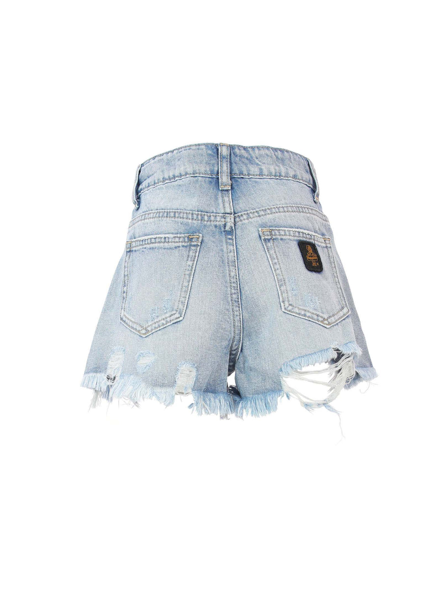 Shorts in denim chiaro con strappi e taglio vivo